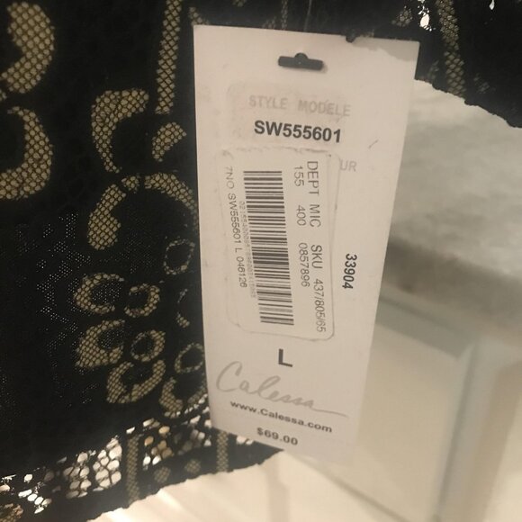 Calessa Shirt Womens Large Black Beige Lace Tunic V Neck Lined Bohemian Western - Picture 4 of 9